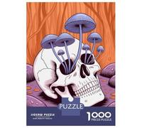 Teenagers 1000 Piece Jigsaw Puzzle Skull with Mushrooms in Forest Jigsaw Puzzle Family Games A Work of Art Unique Birthday And Xmas Gifts 38x26cm/1000pcs