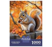 Teenagers 1000 Piece Jigsaw Puzzle Squirrel Eating Nut in Autumn Jigsaw Puzzle Family Games A Work of Art Unique Birthday And Xmas Gifts 52x38cm/1000pcs