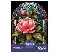 Teenagers 1000 Piece Jigsaw Puzzle Stained Glass Peony Teenager Puzzles Brain Teaser Game Difficult Hard Challenging Game Gifts 52x38cm/1000pcs
