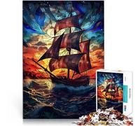 teenagers 1000 Piece Jigsaw Puzzle Stained Glass Pirate Ship Stressabbau eignet sich ideal als Geschenk für die ganze Familie38x26cm