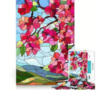 Teenagers 1000 Piece Jigsaw Puzzle Stained Glass Spring Blossoms Clean Edge Game Cognitive Teaser Toy Idle Play Game Xmas Decor Gift (50x75cm)