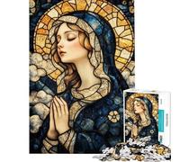 Teenagers 1000 Piece Jigsaw Puzzle Stained Glass Virgin Mary Jigsaw Puzzle Brain Teaser Game Birthday Present Unique Birthday And Xmas Gifts (size 38x26cm)