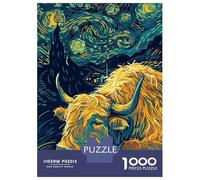 Teenagers 1000 Piece Jigsaw Puzzle Starry Night Highland Cow Puzzles for Adults Relax Games Pattern Assembly Fun at Home Activities, 38x26cm/1000pcs
