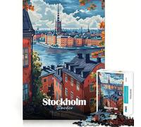 Teenagers 1000 Piece Jigsaw Puzzle Stockholm Cityscape Clean Edge Game Cognitive Teaser Toy Idle Play Game Xmas Decor Gift(38x26cm)