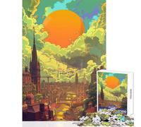 Teenagers 1000 Piece Jigsaw Puzzle Sunset in Birmingham UK Brain Teaser Game Improve Memory Home Decoration Toys Stress Reduction Gifts (38X26CM)