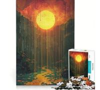 Teenagers 1000 Piece Jigsaw Puzzle Surreal Dripping Sun Over Mystical Forest And River Educational Games Wall Decoration for Is Ideal As A Gift 38x26cm