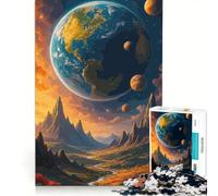 Teenagers 1000 Piece Jigsaw Puzzle Surreal Earth Landscape with Planets Educational Games Wall Decoration for Is Ideal As A Gift 50x75cm