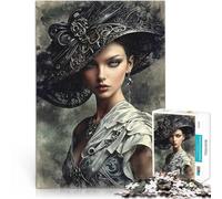 teenagers 1000 Piece Jigsaw Puzzle The Enigmatic Lady in Ornate Black Hat DIY-Spielzeug Eltern-Kind-Interaktion75x50cm