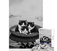 Teenagers 1000 Piece Jigsaw Puzzle Three Kittens in A Lily Pad Fun Family Bonding Activity Ideal Festive Choice (38X52cm)