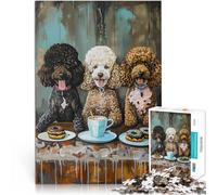 teenagers 1000 Piece Jigsaw Puzzle Three Poodles with Treats and coffee Mustermontage Wohnkunstdekor38x26cm