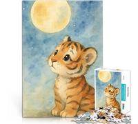 teenagers 1000 Piece Jigsaw Puzzle Tiger Cub Under the Moon Staycation Kill time is ideal as a gift for the whole family 50x70cm