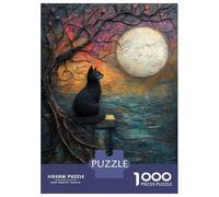 Teenagers 1000 Piece Jigsaw Puzzle Tissue Magenta Black Cat Puzzles for Adults Relax Games Pattern Assembly Fun at Home Activities, 38x26cm/1000pcs