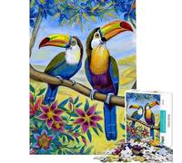Teenagers 1000 Piece Jigsaw Puzzle Toucans on A Floral Tree Jigsaw for Adults Fun Games Analysis And Logic Christmas Birthday Gifts (Size 50x75cm)