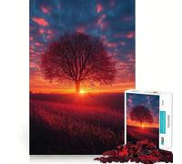 Teenagers 1000 Piece Jigsaw Puzzle Tree Silhouette at Sunset Clean Edge Game Cognitive Teaser Toy Idle Play Game Xmas Decor Gift (50x75cm)