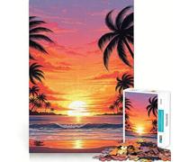 Teenagers 1000 Piece Jigsaw Puzzle Tropical Beach Sunset with Palm Trees Clean Edge Game Cognitive Teaser Toy Idle Play Game Xmas Decor Gift (38x52cm)