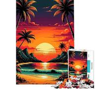 Teenagers 1000 Piece Jigsaw Puzzle Tropical Beach Sunset with Palm Trees Fun Activities at Home Improve Memory Family Games Suitable for Ages 14 And Up (38x26cm)