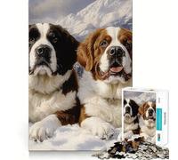 Teenagers 1000 Piece Jigsaw Puzzle Two Saint Bernards in Snow Clean Edge Game Cognitive Teaser Toy Idle Play Game Xmas Decor Gift (38x52cm)