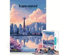Teenagers 1000 Piece Jigsaw Puzzle Vancouver Canada Cityscape Illustration Clean Edge Game Cognitive Teaser Toy Idle Play Game Xmas Decor Gift(38x26cm)