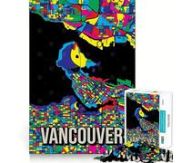 Teenagers 1000 Piece Jigsaw Puzzle Vancouver Pop Art City Map Art Clean Edge Game Cognitive Teaser Toy Idle Play Game Xmas Decor Gift(38x26cm)