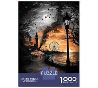 Teenagers 1000 Piece Jigsaw Puzzle Vintage Carnival at Dusk - Nostalgic Seaside Fairground Jigsaw Puzzle Family Games A Work of Art Unique Birthday And Xmas Gifts 38x26cm/1000pcs