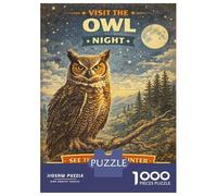Teenagers 1000 Piece Jigsaw Puzzle Vintage Owl Night Adult Jigsaw Puzzle Brain Teaser Game Perfect Decoration Christmas Birthday Gifts 38x26cm/1000pcs