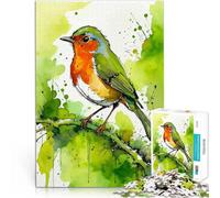 teenagers 1000 Piece Jigsaw Puzzle Watercolor Robin on Branch Quizspiel mit vollständig ineinander greifenden, zufällig geformten Teilen52x38cm