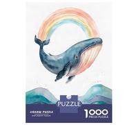 Teenagers 1000 Piece Jigsaw Puzzle Watercolor Whale with Rainbow And Waves Puzzles for Adults Relax Games Pattern Assembly Fun at Home Activities, 70x50cm/1000pcs