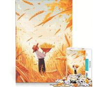 Teenagers 1000 Piece Jigsaw Puzzle Wheat Harvest Illustration Educational Games Wall Decoration for Is Ideal As A Gift 38x26cm