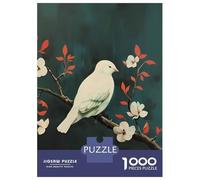 Teenagers 1000 Piece Jigsaw Puzzle White Bird on A Branch with Flowers Jigsaws for Adults Fun Games But Fun And Humorous Unique Birthday And Xmas Gifts 52x38cm/1000pcs