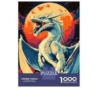 Teenagers 1000 Piece Jigsaw Puzzle White Dragon Roaring Under A Full Moon Jigsaw Puzzle Family Games A Work of Art Unique Birthday And Xmas Gifts 70x50cm/1000pcs