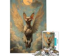 Teenagers 1000 Piece Jigsaw Puzzle Winged Sphynx Cat Relax Games for Educational Game Challenge Toy Birthday Gifts Enhance Memory (Size 38x52cm)