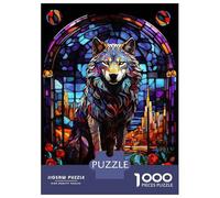 Teenagers 1000 Piece Jigsaw Puzzle Wolf City Stained Glass Puzzles for Adults Relax Games Pattern Assembly Fun at Home Activities, 52x38cm/1000pcs