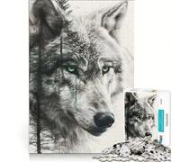 Teenagers 1000 Piece Jigsaw Puzzle Wolf Double Exposure Toy Wall Decor For Family Fun Improving Love between Couples 38x26cm