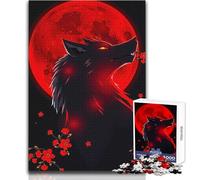 Teenagers 1000 Piece Jigsaw Puzzle Wolf Howling at Red Moon Ideal for Cozy Downtime Fine Precision Die Cut Play Toy Size 38x52cm