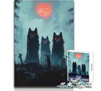 Teenagers 1000 Piece Jigsaw Puzzle Wolves Under Blood Moon Ideal for Cozy Downtime Fine Precision Die Cut Play Toy Size 38x52cm