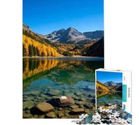 Teenagers 1000 Pieces Puzzle Alpine Lake Reflection in Autumn Difficult And Challenge Family Activities Home Decoration Toys for 14+ Puzzle Game Offered (50x75cm)