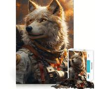 Teenagers 1000 Pieces Puzzle Astronaut Cool Animal Wolf in Space Cosmic Neat Cut Decor Cognitive Game Toy Free Time Play Christmas Calm Gift (38x26cm)