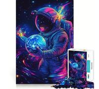 Teenagers 1000 Pieces Puzzle Astronaut Holding Earth Neat Cut Decor Cognitive Game Toy Free Time Play Christmas Calm Gift (38x26cm)
