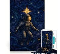 Teenagers 1000 Pieces Puzzle Astronaut in Space Stained Glass Style Neat Cut Decor Cognitive Game Toy Free Time Play Christmas Calm Gift (38x26cm)