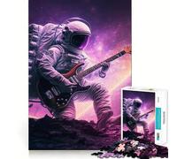 Teenagers 1000 Pieces Puzzle Astronaut Playing Guitar Smooth Cut Play Logic Game Play Restful Play Time Birthday Hobby Gift (38x26cm)