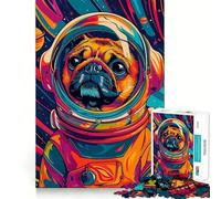 Teenagers 1000 Pieces Puzzle Astronaut Pug Space Animal Smooth Cut Play Logic Game Play Restful Play Time Birthday Hobby Gift (50x75cm)