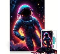 Teenagers 1000 Pieces Puzzle Astronaut Space Neon Glow Neat Cut Decor Cognitive Game Toy Free Time Play Christmas Calm Gift (50x75cm)