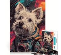 Teenagers 1000 Pieces Puzzle Astronaut Space Terrier Smooth Cut Play Logic Game Play Restful Play Time Birthday Hobby Gift (38x26cm)
