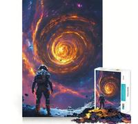 Teenagers 1000 Pieces Puzzle Astronaut Staring at A Cosmic Black Hole Starry Night Swirl Van Gogh Smooth Cut Play Logic Game Play Restful Play Time Birthday Hobby Gift (50x75cm)
