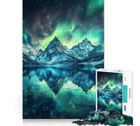 Teenagers 1000 Pieces Puzzle Aurora Peaks Reflections Smooth Cut Play Logic Game Play Restful Play Time Birthday Hobby Gift (38x26cm)