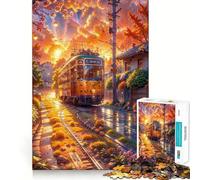 Teenagers 1000 Pieces Puzzle Autumnal Journey by Tram Neat Cut Decor Cognitive Game Toy Free Time Play Christmas Calm Gift (50x75cm)