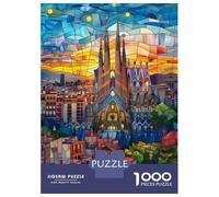 Teenagers 1000 Pieces Puzzle Barcelona Sunset Mosaic Jigsaws for Adults Brain Teaser Game Difficult Hard Challenging To Complete 70x50cm/1000pcs
