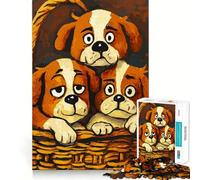 Teenagers 1000 Pieces Puzzle Basket of Puppies Smooth Joint Fun Cognitive Fun Play Casual Game Time Festive Leisure Gift (38x52cm)