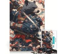 Teenagers 1000 Pieces Puzzle Bear Samurai Cherry Blossom Perfect Joint Game Cognitive Play Gift Restful Game Fun Birthday Activity (38x26cm)