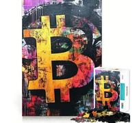 Teenagers 1000 Pieces Puzzle Bitcoin Symbol Abstract Art Smooth Joint Fun Cognitive Fun Play Casual Game Time Festive Leisure Gift (38x26cm)